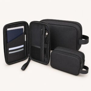 Passport Holder Toiletry Kit And Gadget Pouch Set