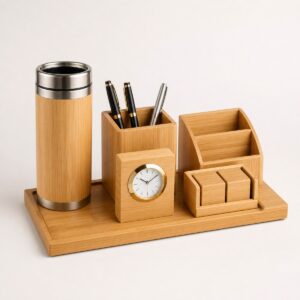 Premium Bamboo Tumbler Desk Set