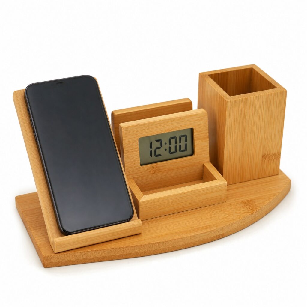 Premium Bamboo Half Moon Phone Stand
