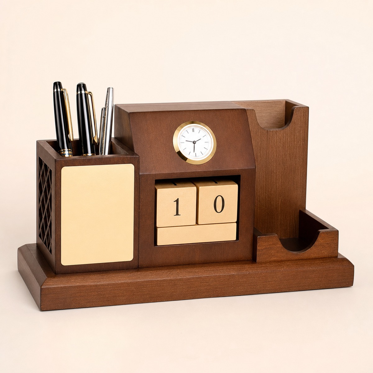 Premium Wooden Calendar Pen Stand