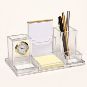 Acrylic Desktop Organizer With Clock