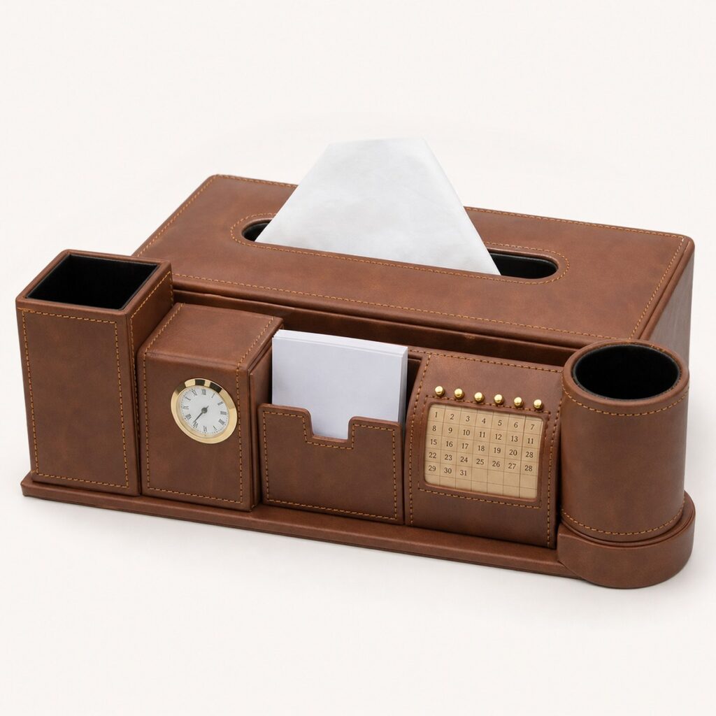 Premium Leather Tissue Box Brown