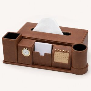 Premium Leather Tissue Box Brown