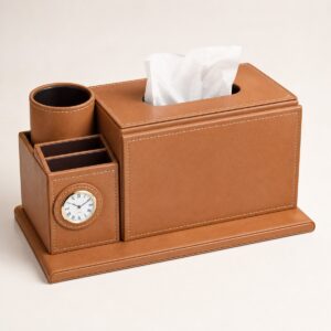 Premium Leather Tissue Box Tan
