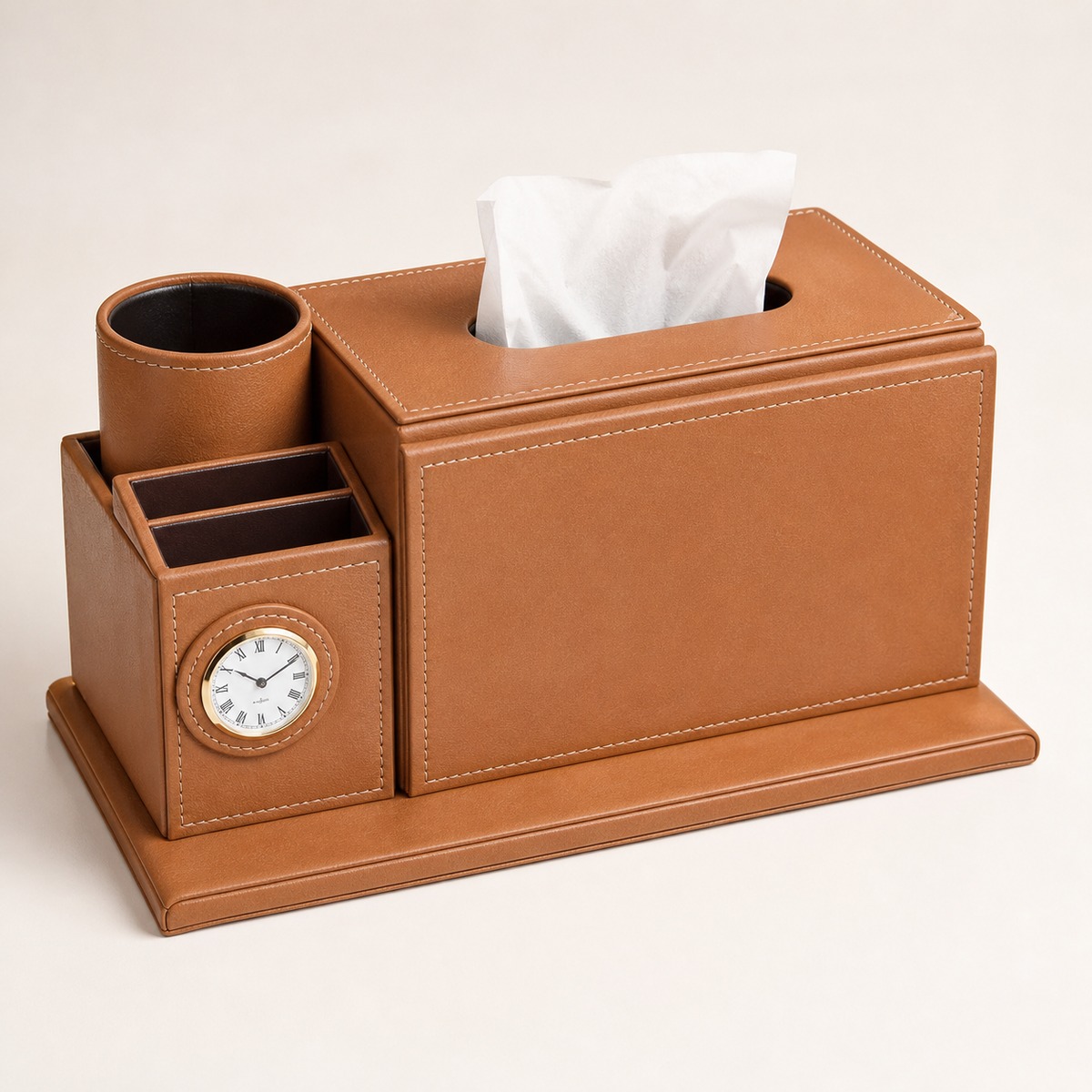 Premium Leather Tissue Box Tan