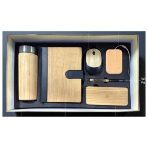 Bamboo 6-Piece Corporate Gift Set with Bottle, Notebook and Mouse