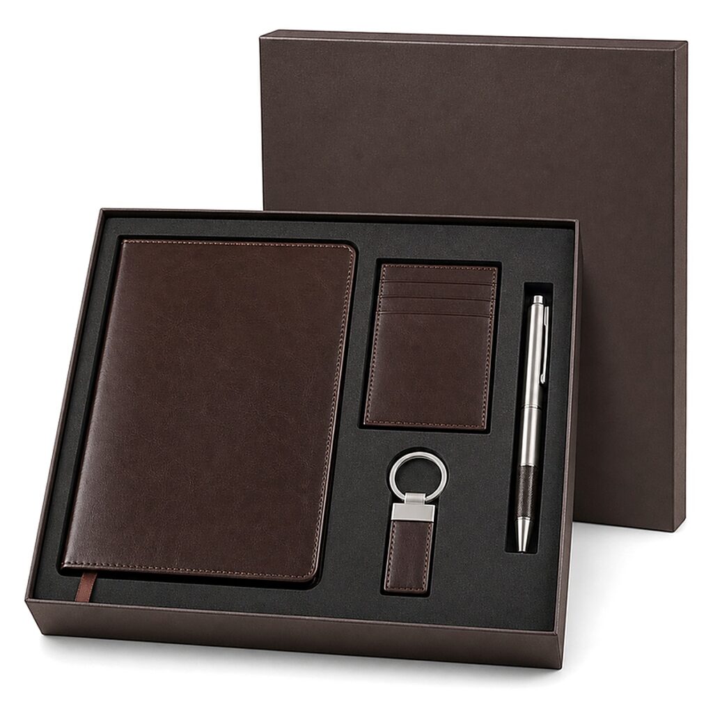 Employee Welcome Kit with Leather Notebook, Card Holder, Keychain and Pen