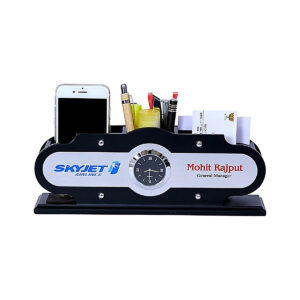 Acrylic Desktop Organizer With Clock