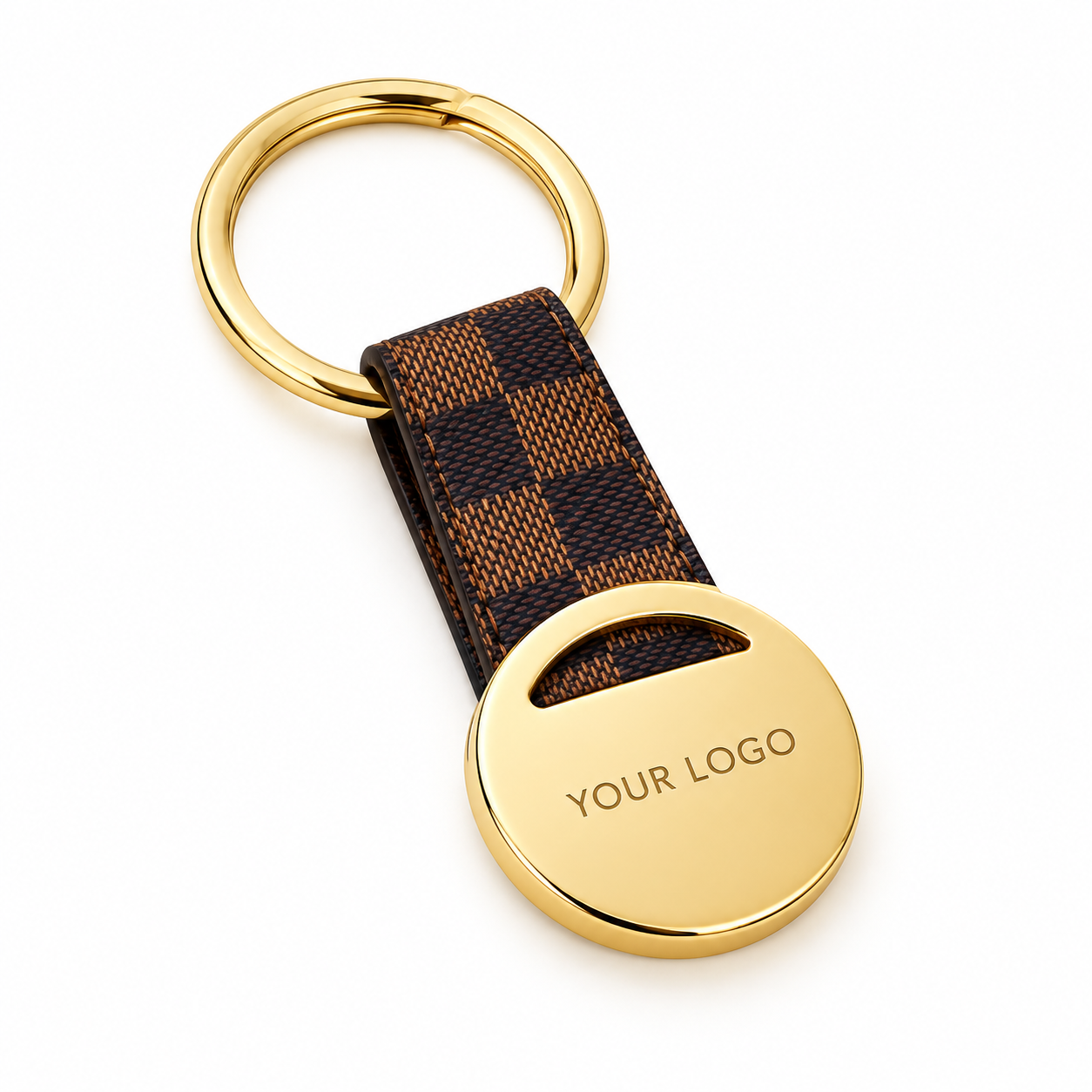 Check Fabric Loop Gold Keychain