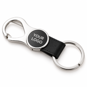 Round Hanging Metal Keychain With PU Strap