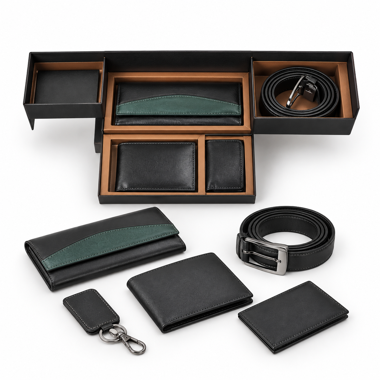 A1 5-in-1 Leatherette Wallet Belt Cardholder And Keychain Gift Set