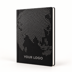Black World Map Globe A5 Notebook
