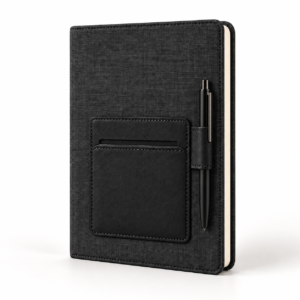 Black A5 Notebook With Mobile Pocket And Pen Loop