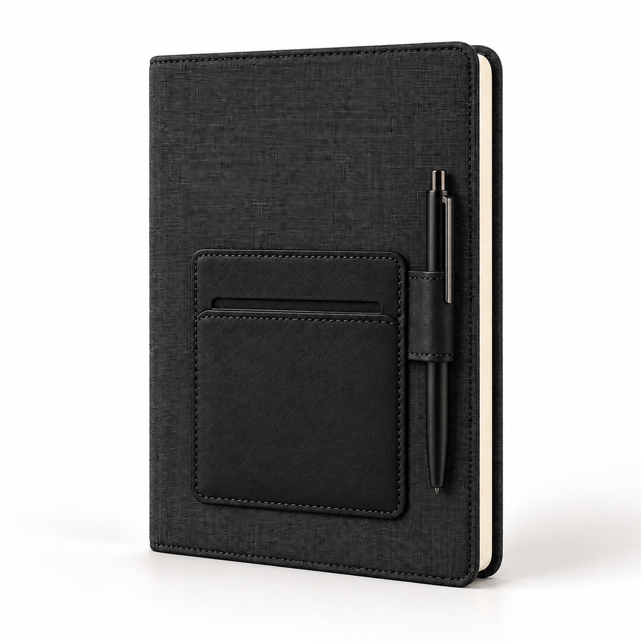 Black A5 Notebook With Mobile Pocket And Pen Loop
