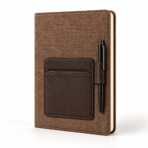 Brown A5 Notebook With Mobile Pocket And Pen Loop